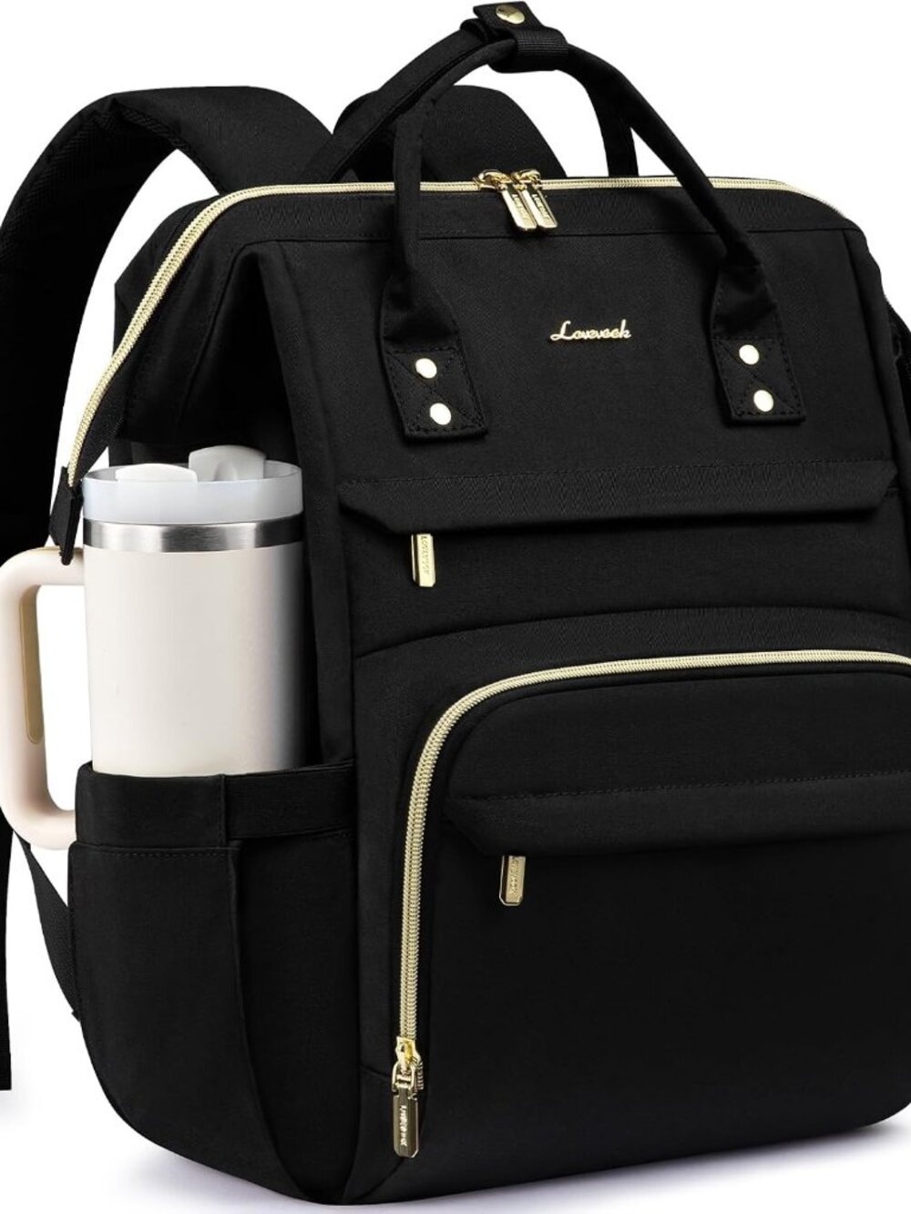 All-in-One Women's Waterproof Laptop Backpack with Oversized Tumbler Holder